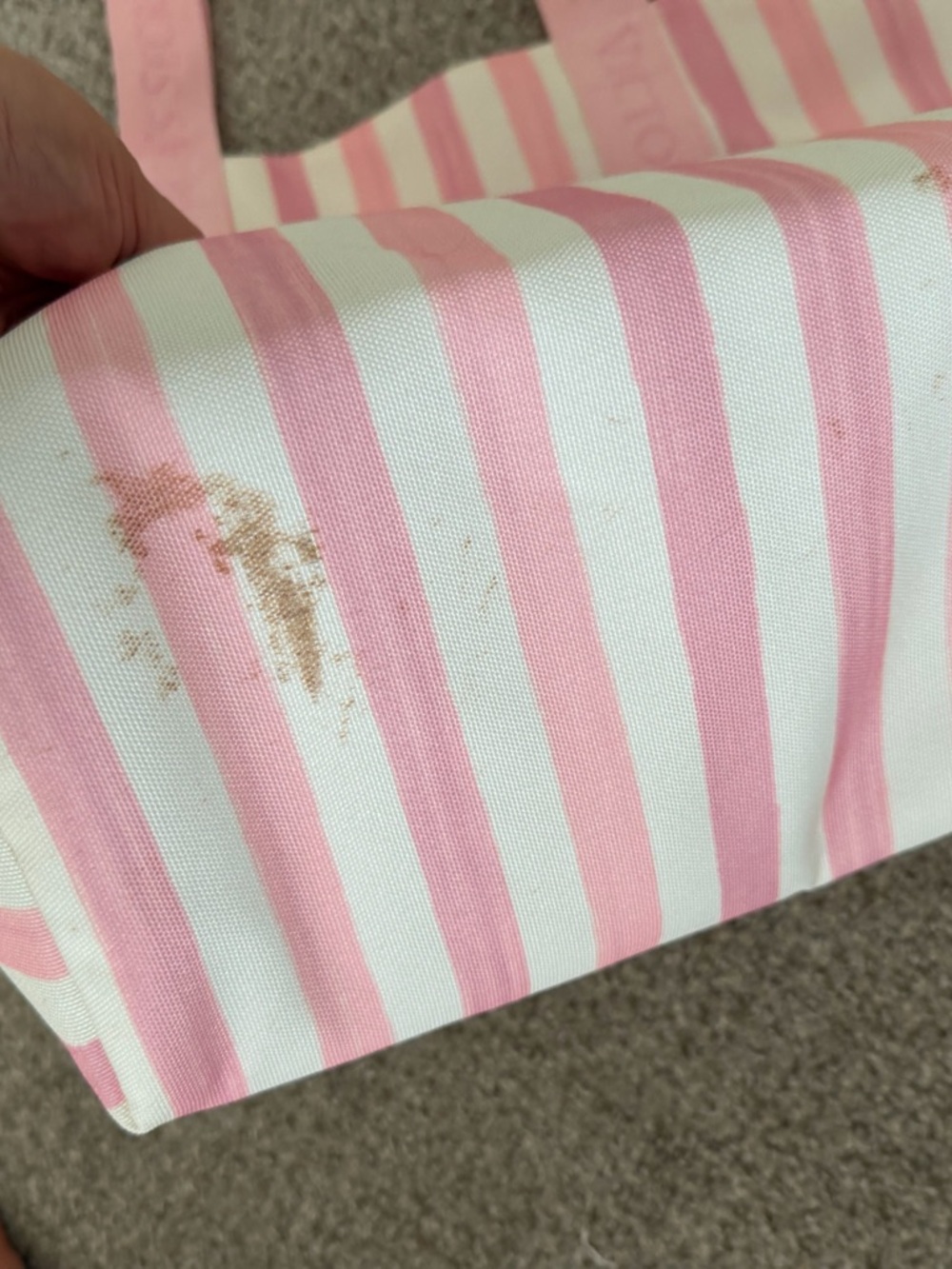 Victoria's Secret Pink & White Striped Tote with Zippered Bottom - Picture 3 of 3
